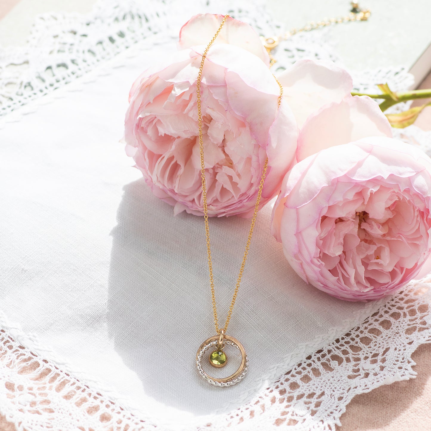 Jane Austen Inspired - Peridot Friendship Necklace - Silver & Gold