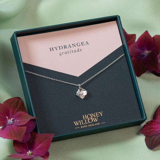 Hydrangea Flower Necklace - Gratitude - Silver