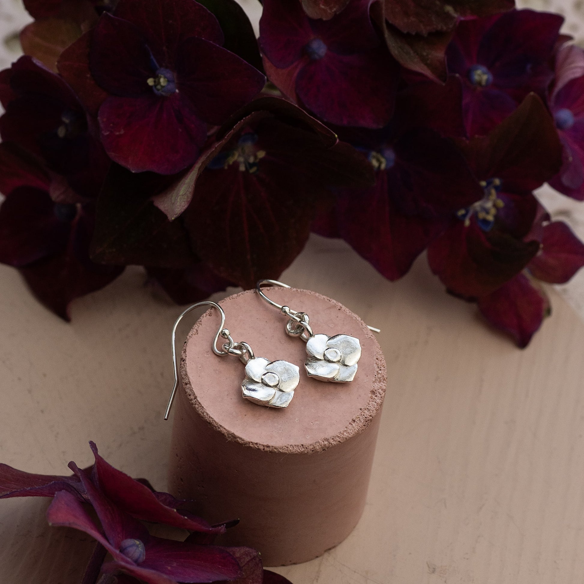 Hydrangea birth flower earrings