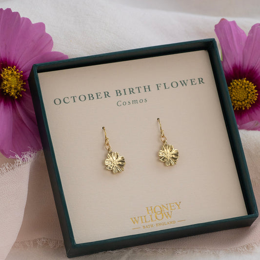 October Birth Flower Earrings - Cosmos - 9kt Gold