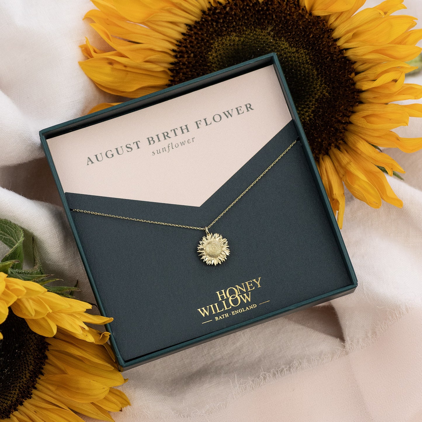 August Birth Flower Necklace - Sunflower - 9kt Gold