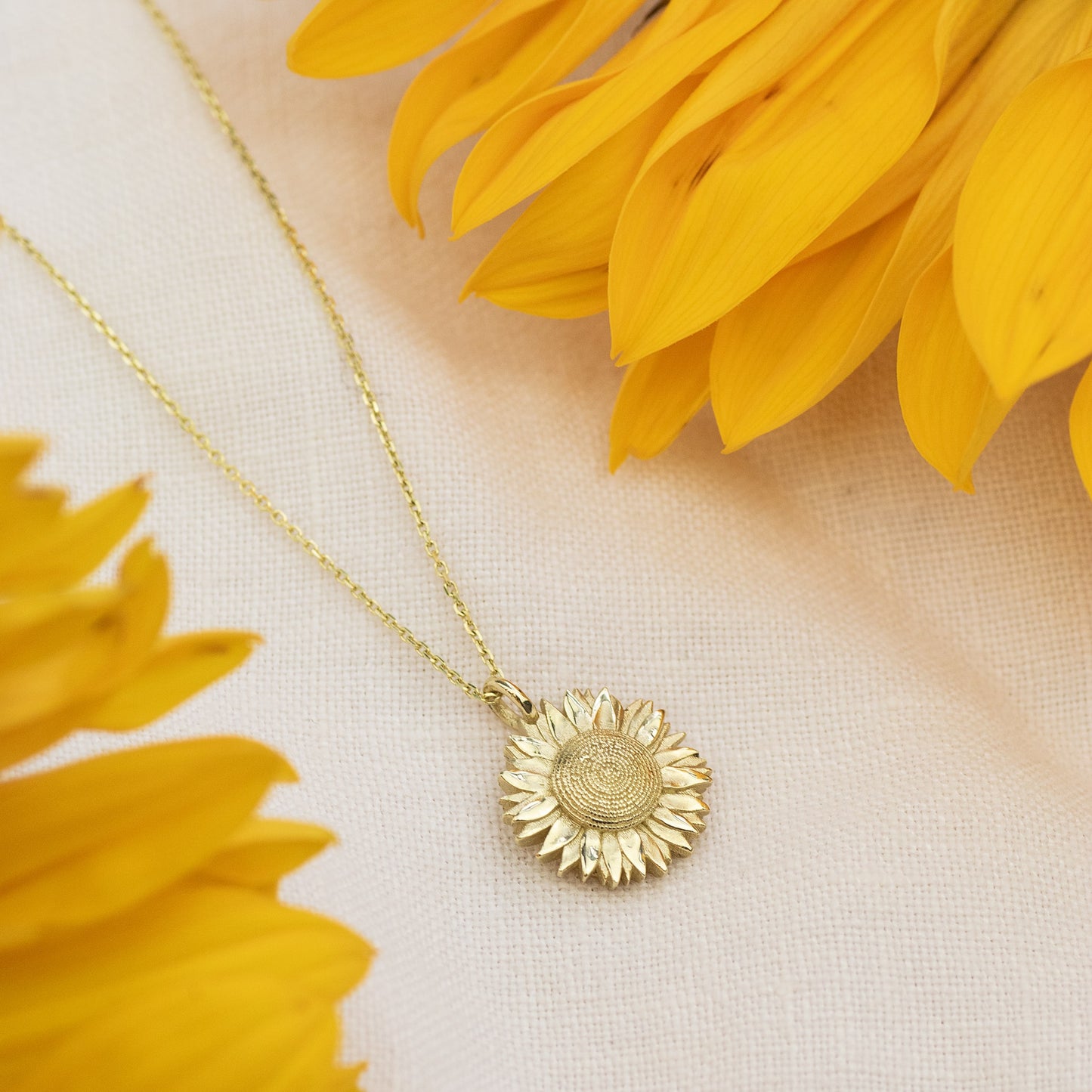 3rd Anniversary Gift - Sunflower Necklace - 9kt Gold