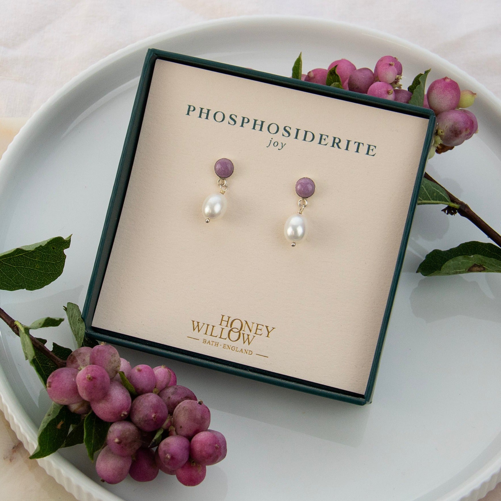 phosphosiderite and pearl earrings