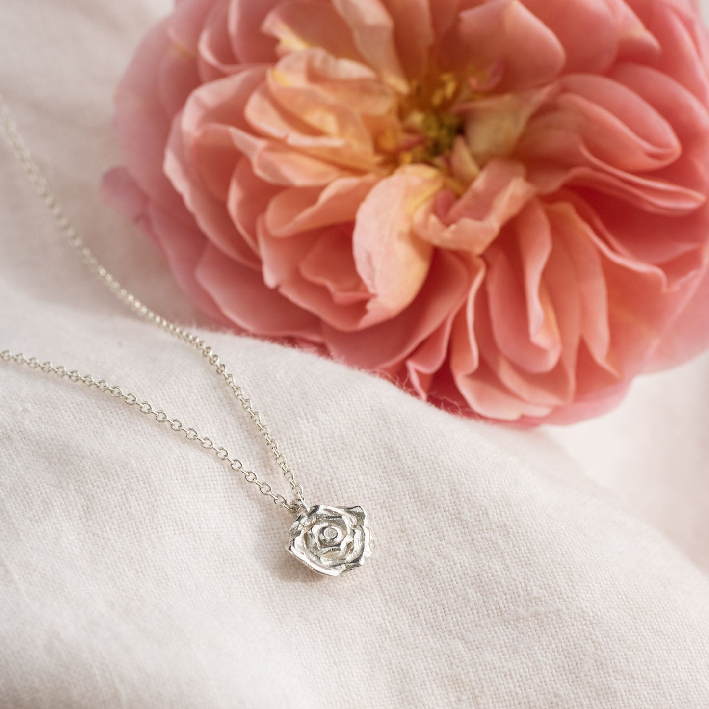 silver rose necklace