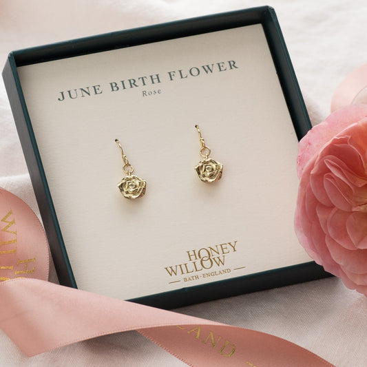June Birth Flower Earrings - Rose - 9kt Gold