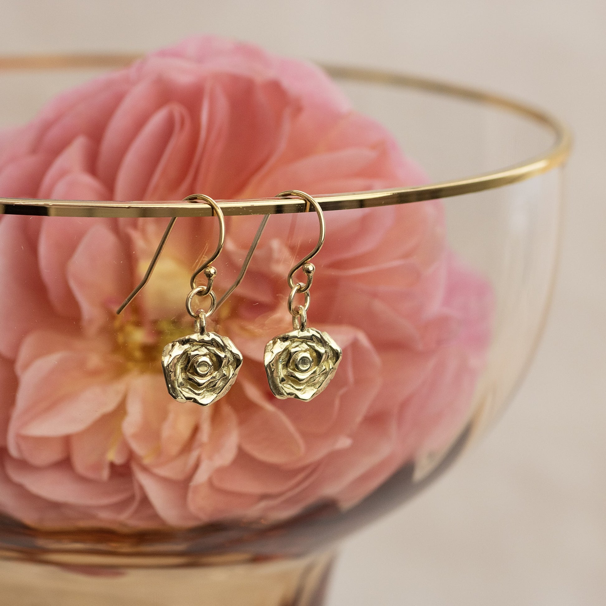 Gold rose earrings