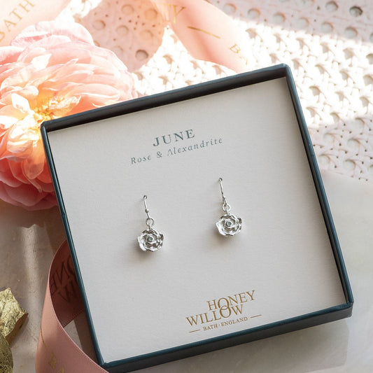 June Birth Flower & Birthstone Earrings - Silver
