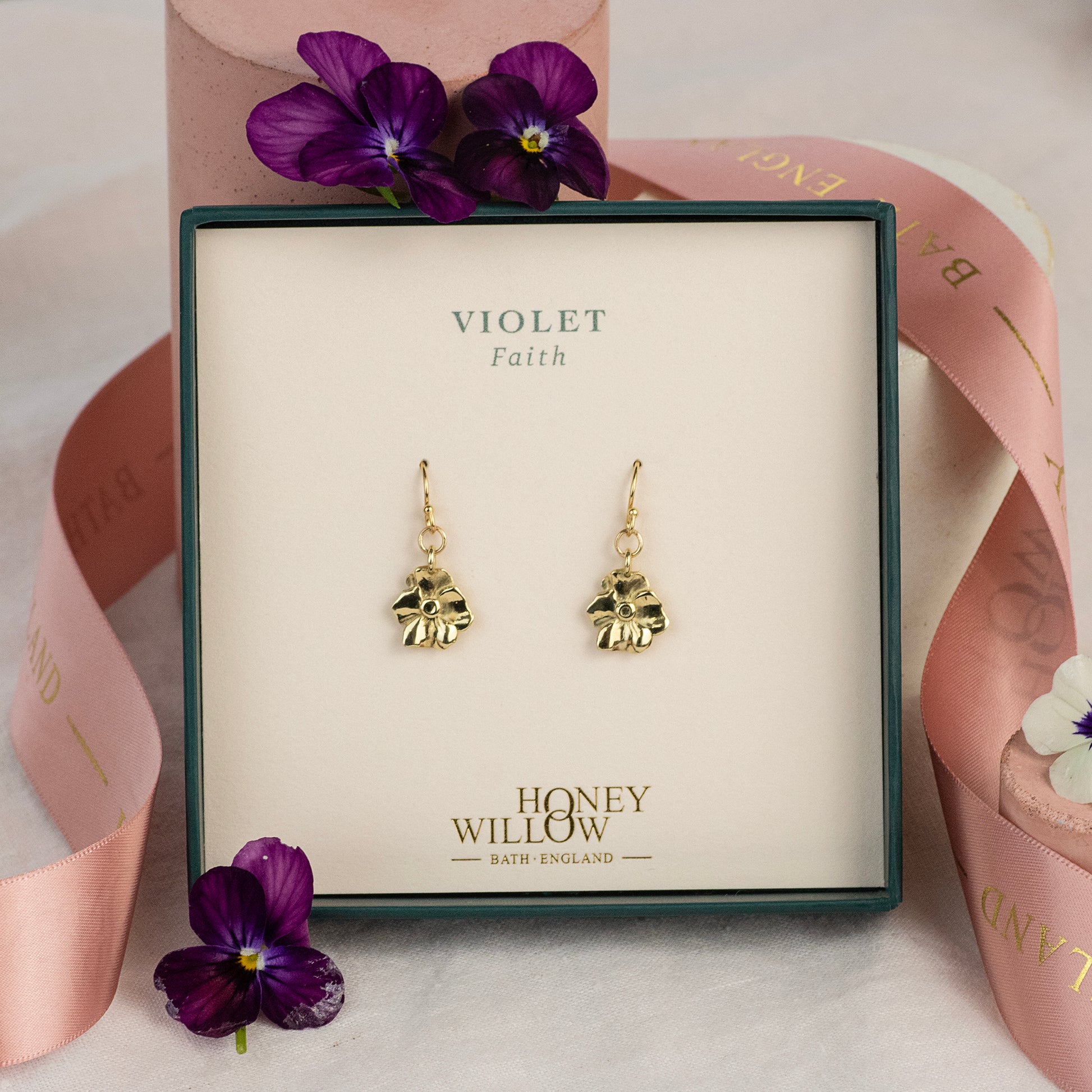 Violet Flower Earrings - Faith - 9kt Gold