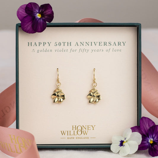 50th Anniversary Gift - Violet Earrings - 9kt Gold