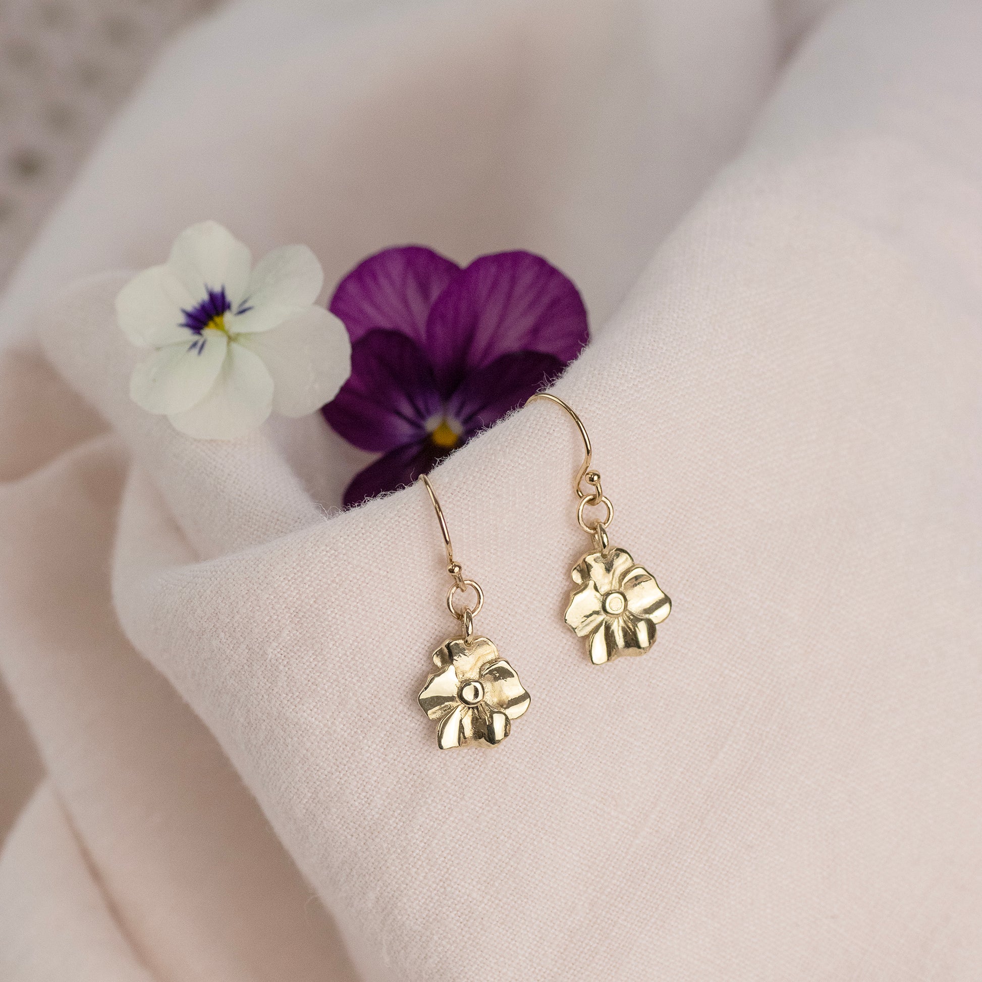 February Birth Flower Earrings - Violet - 9kt Gold
