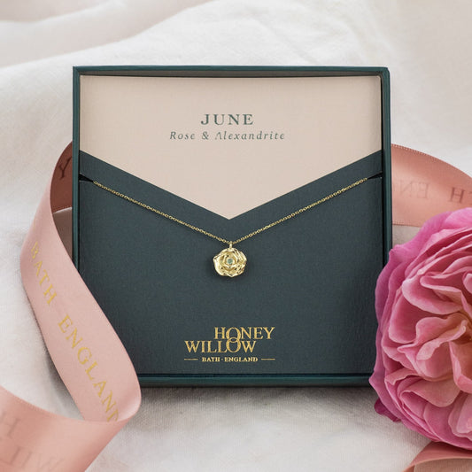 June Birth Flower & Birthstone Necklace - 9kt Gold