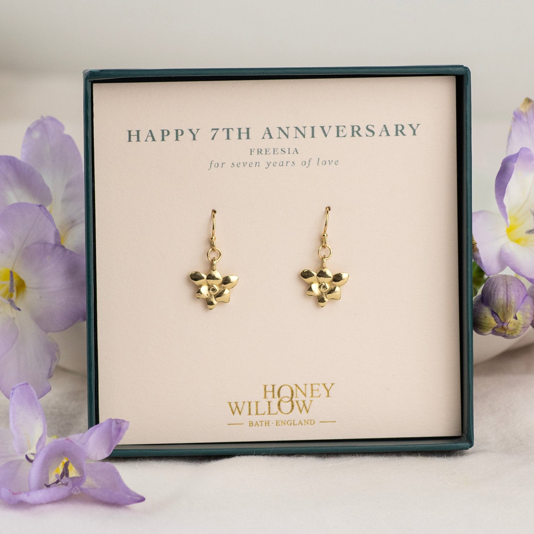 7th Anniversary Gift - Freesia Earrings - 9kt Gold