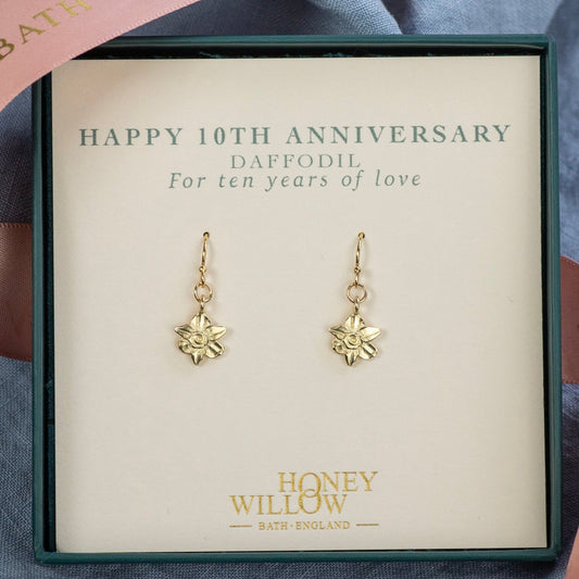 10th Anniversary Gift - Daffodil Earrings - 9kt Gold