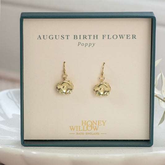August Birth Flower Earrings - Poppy- 9kt Gold