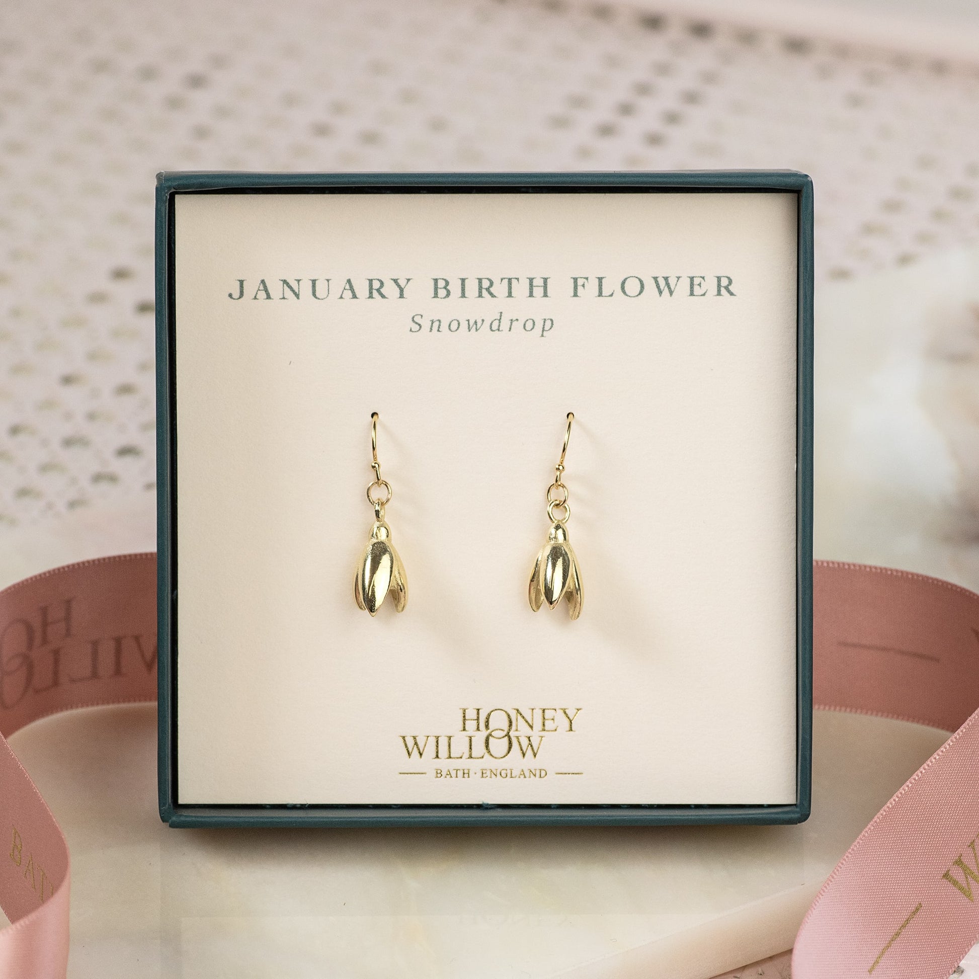January Birth Flower Earrings - Snowdrop - 9kt Gold