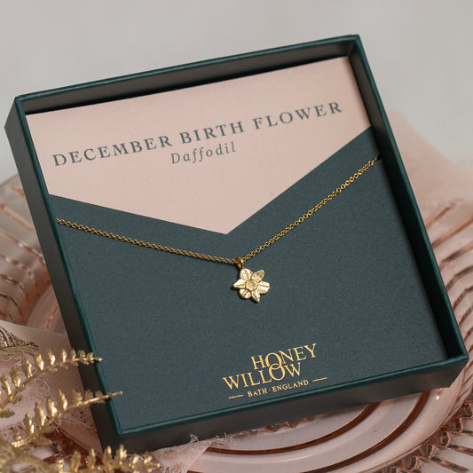 December Birth Flower Necklace - Daffodil - Gold