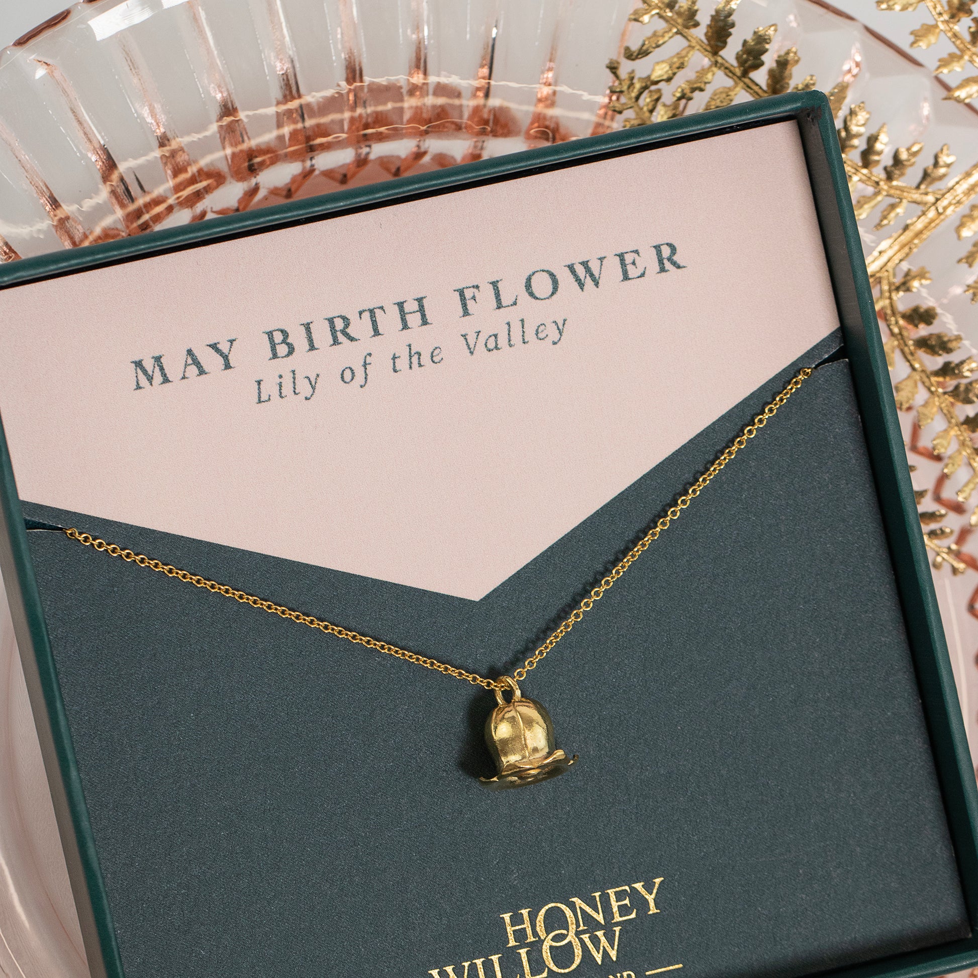 May Birth Flower Necklace Lily of the Valley Gold Vermeil Honey Willow handmade jewellery