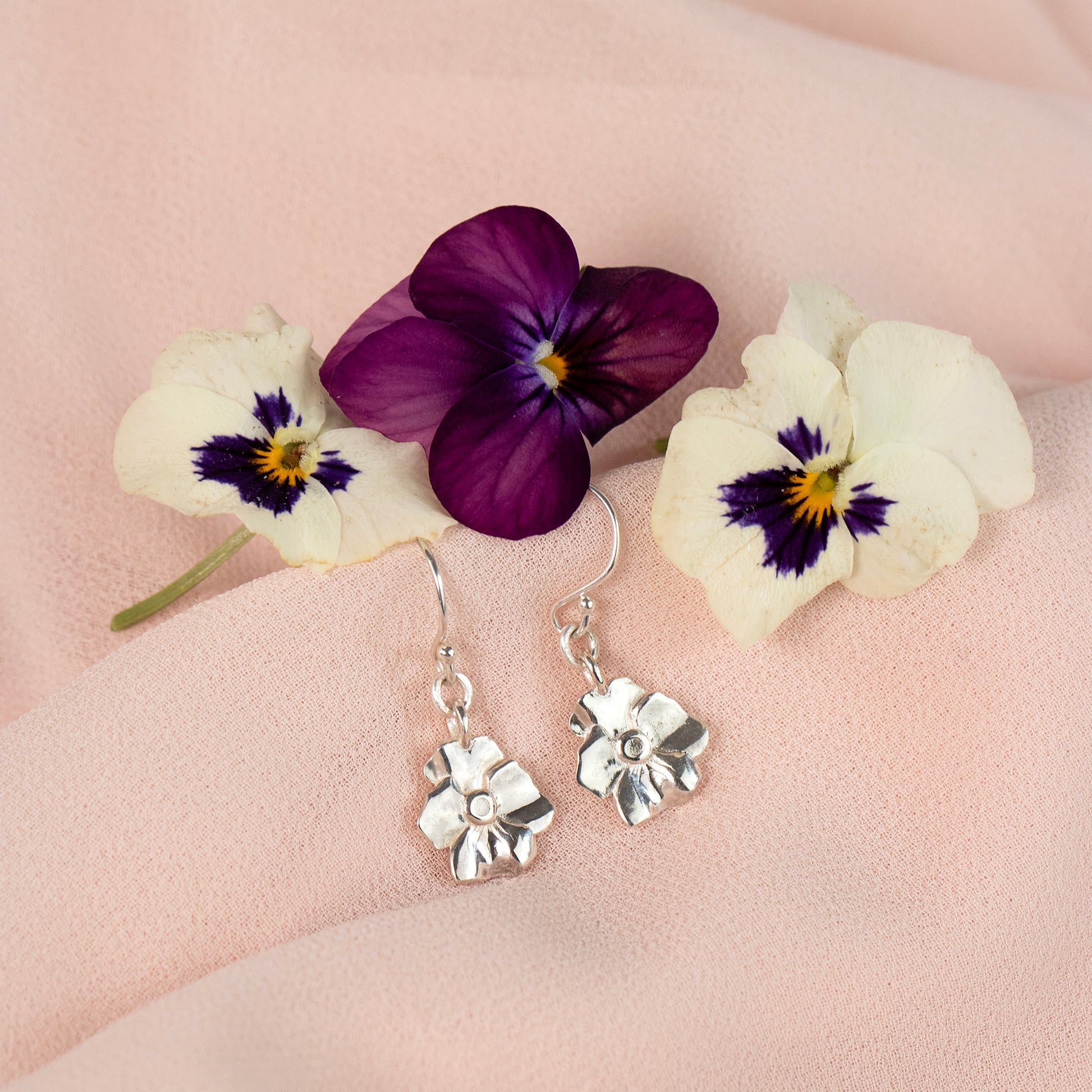 Pansy Pink Flower Drop Hook Earrings -  Canada