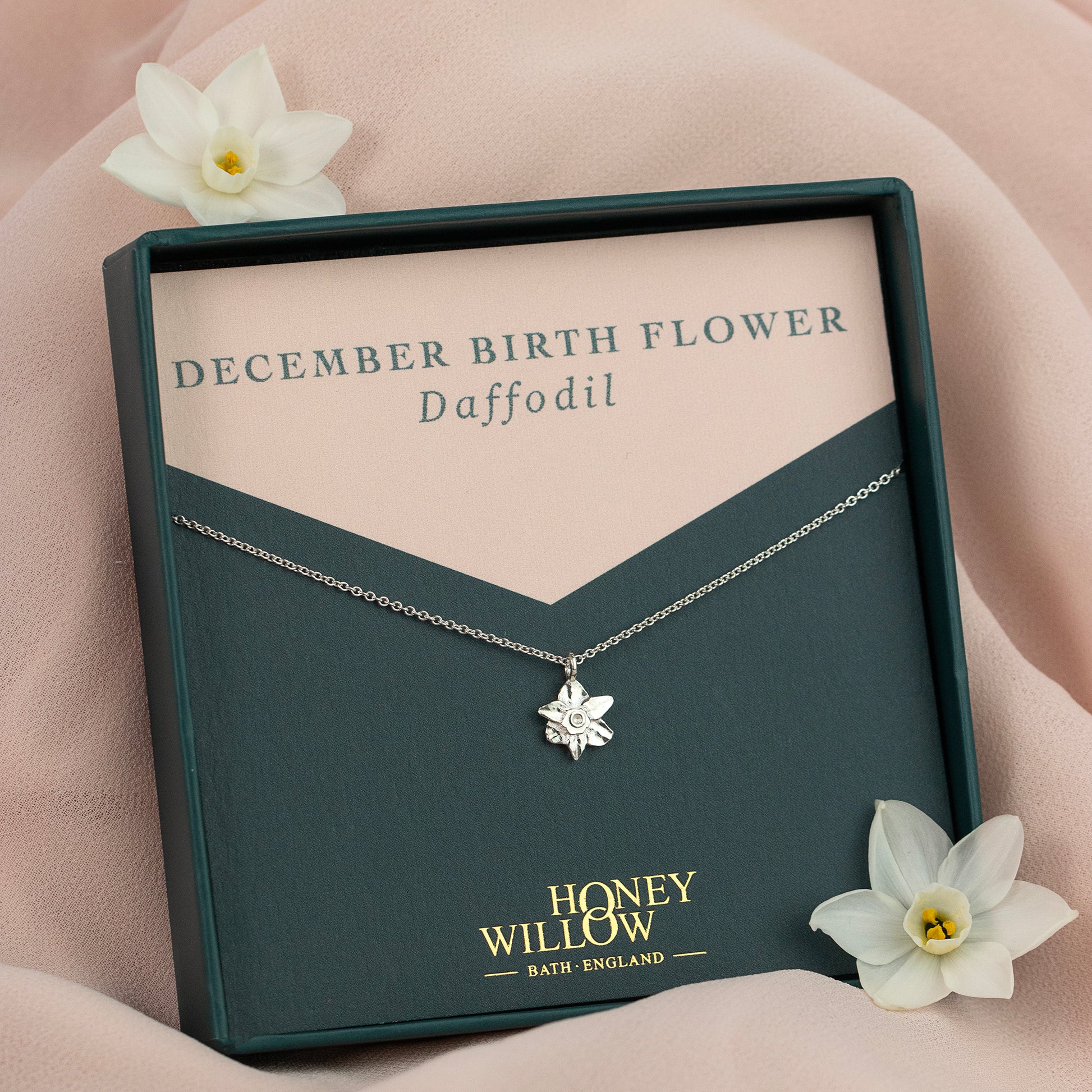 December Birth Flower Necklace - Daffodil - Silver