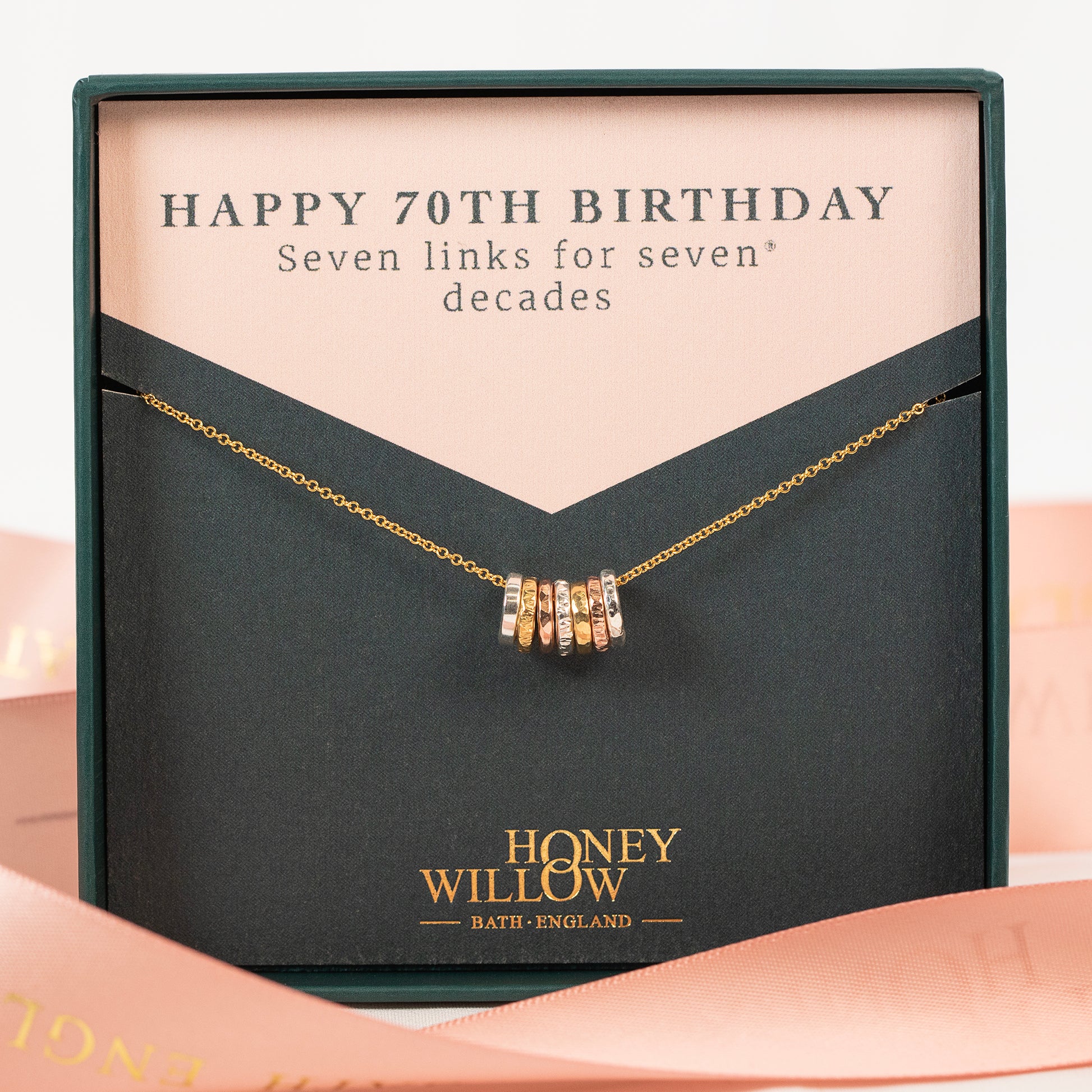 70th Birthday Necklace - 7 Links for 7 Decades - Tiny Links