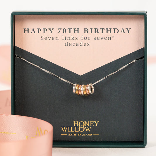 70th Birthday Necklace - 7 Links for 7 Decades - Tiny Links