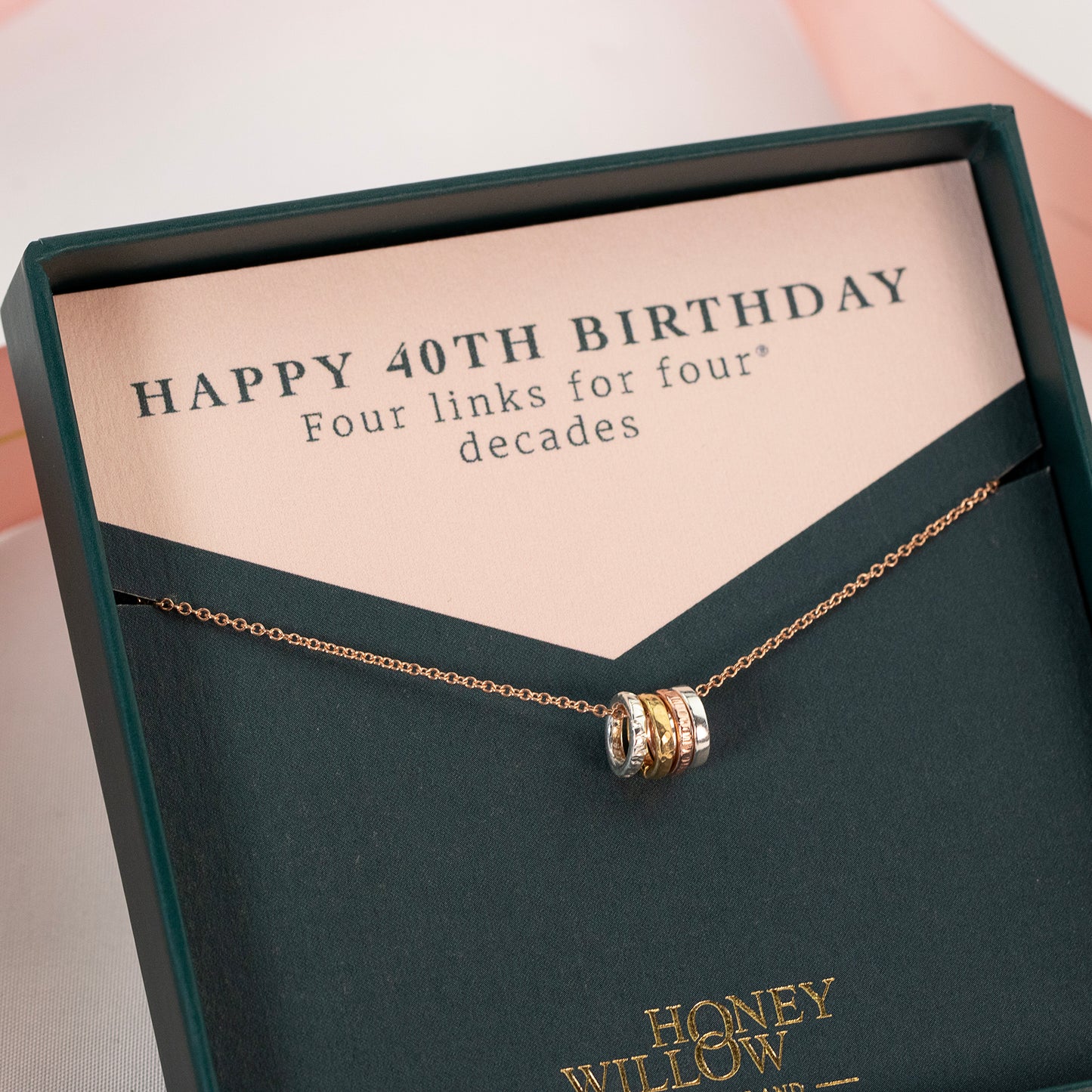 40th Birthday Necklace - 4 Links for 4 Decades - Tiny Links