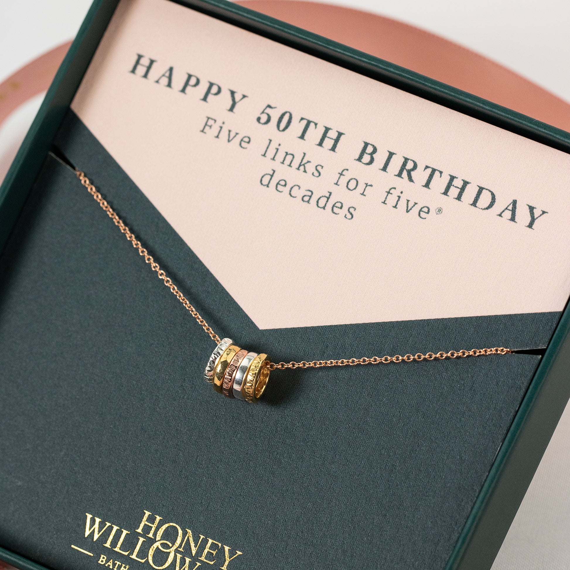 50th Birthday Necklace - 5 Links for 5 Decades - Tiny Links