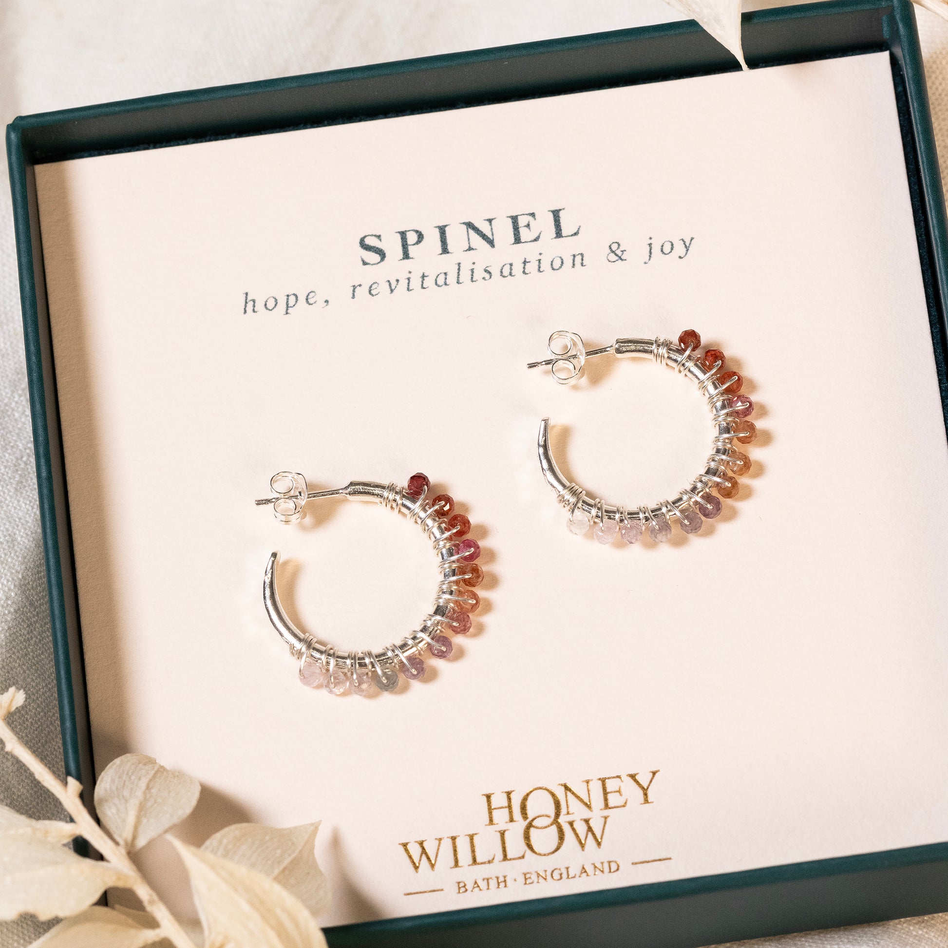 Spinel Hoop Earrings - Hope, Revitalisation & Joy - Silver & Gold - 2cm