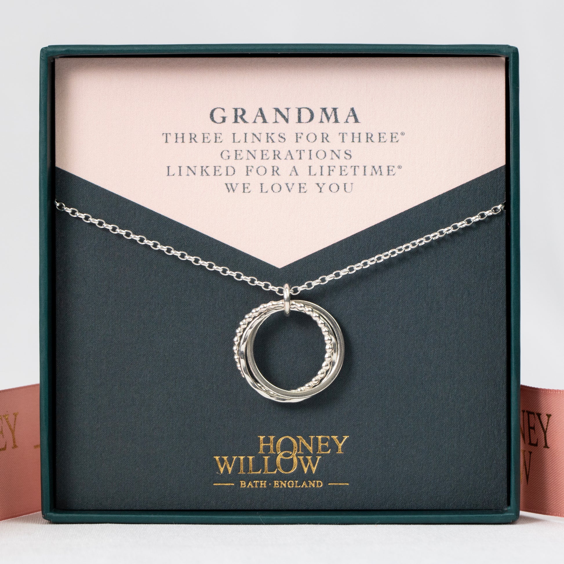 Gift for Grandma - 3 Links for 3 Generations - Silver