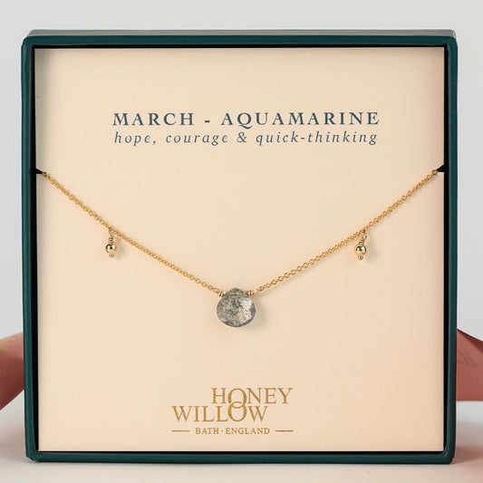 March Birthstone Briolette Choker Necklace - Aquamarine - Silver & Gold