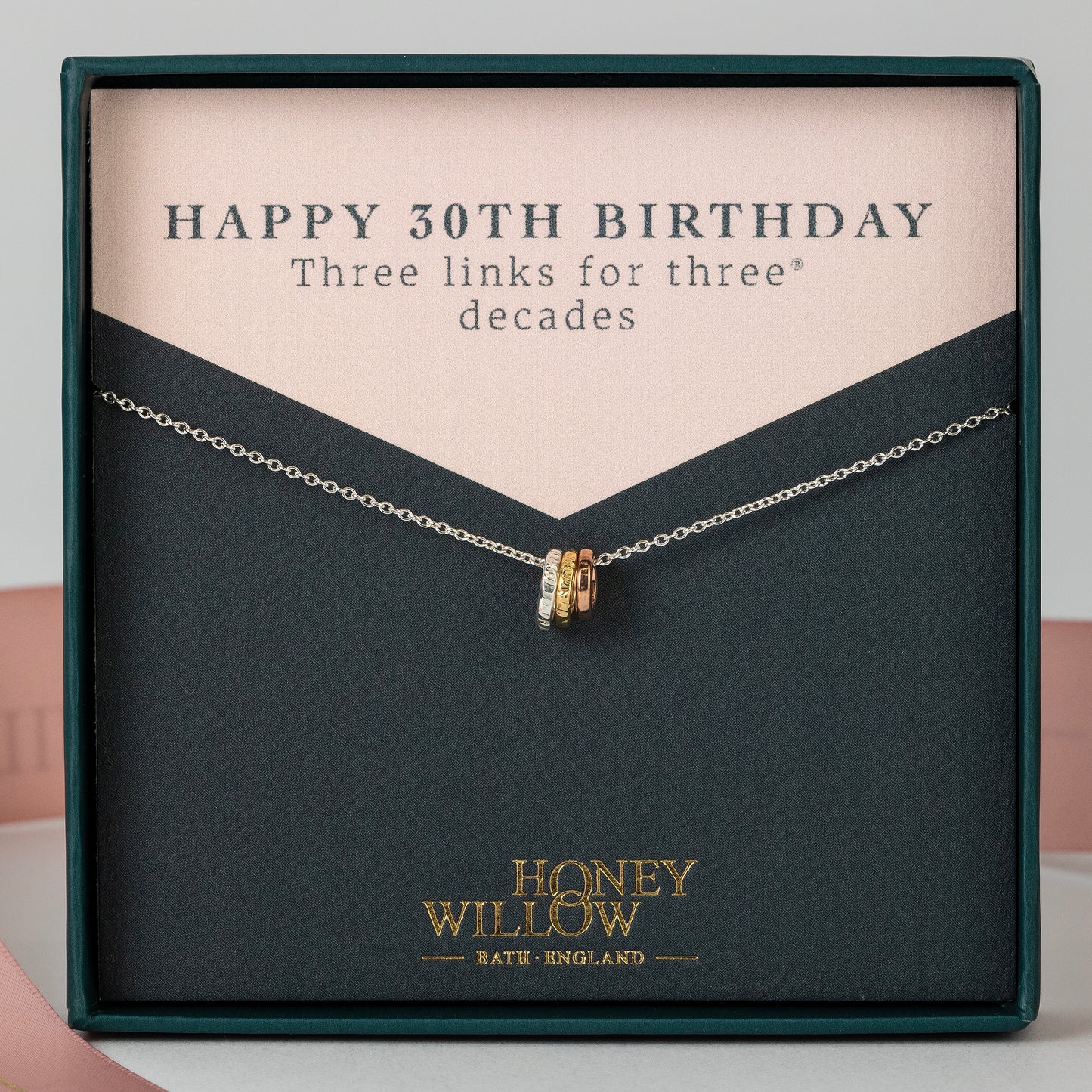 30th Birthday Necklace - 3 Links for 3 Decades - Tiny Links