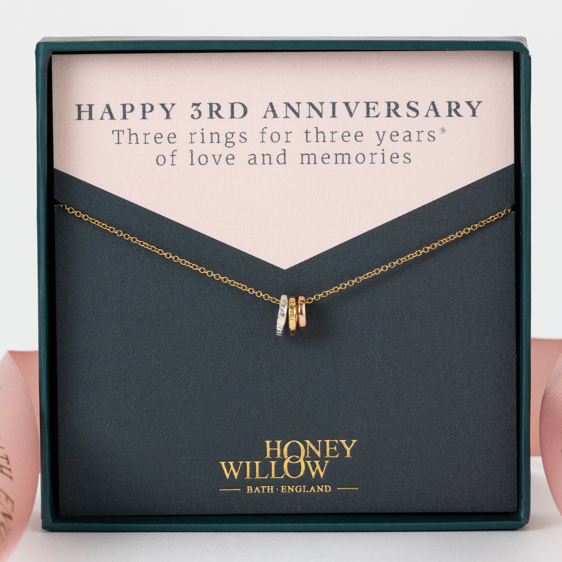 3rd Anniversary Necklace - 3 Rings for 3 Years - Tiny Links