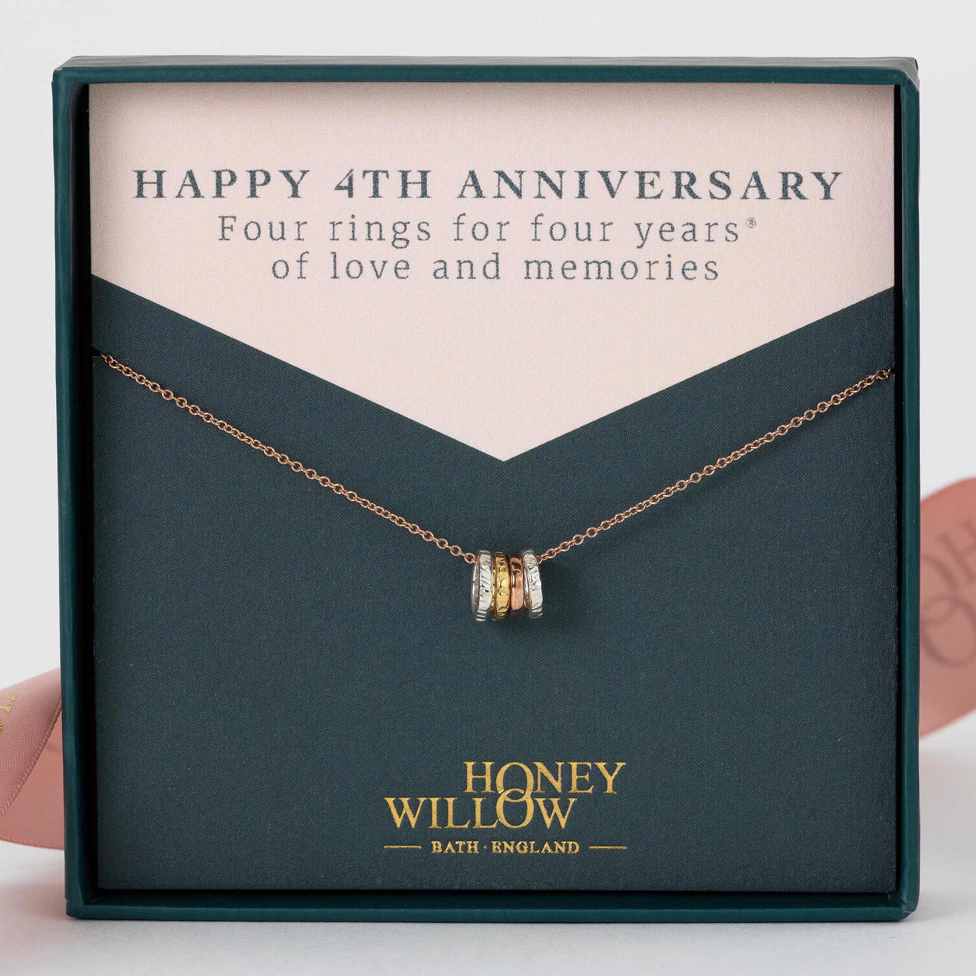 4th Anniversary Necklace - 4 Rings for 4 Years - Tiny Links