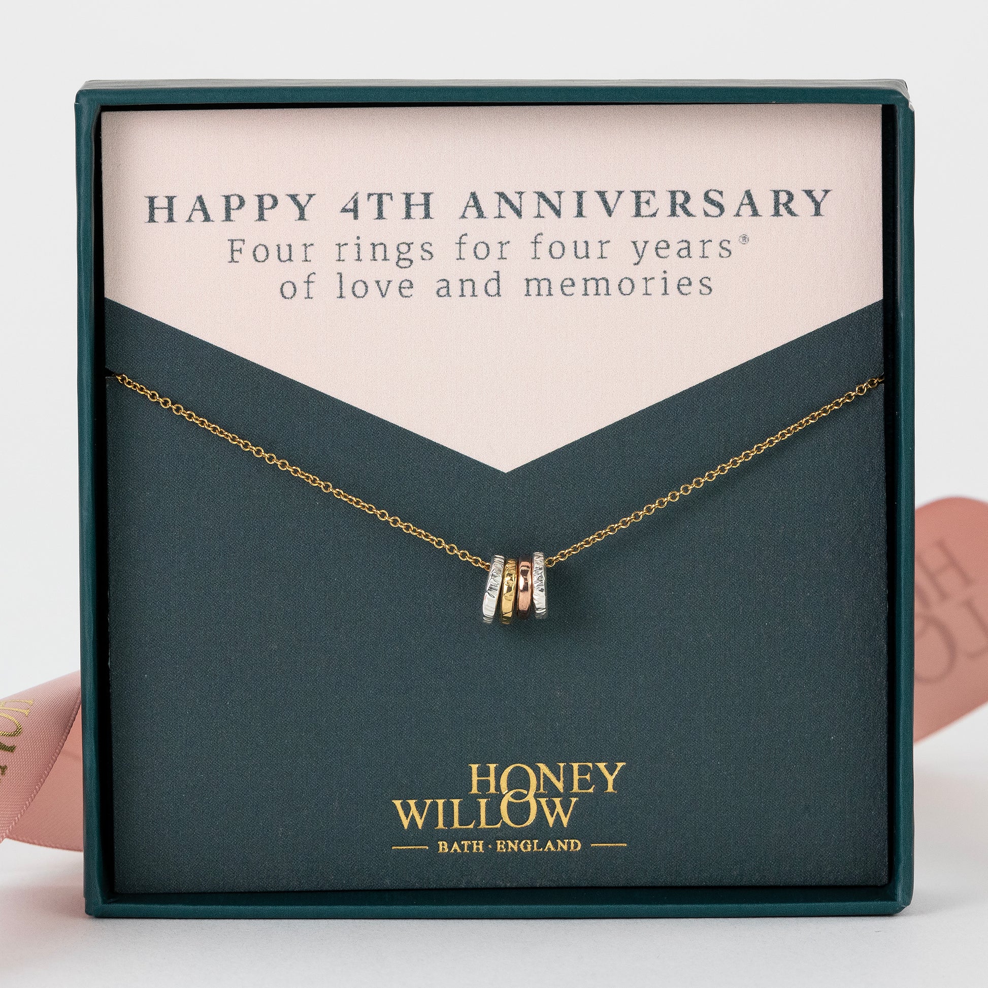 4th Anniversary Necklace - 4 Rings for 4 Years - Tiny Links