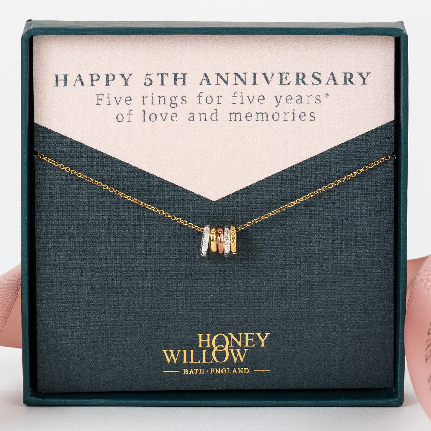 5th Anniversary Necklace - 5 Rings for 5 Years - Tiny Links