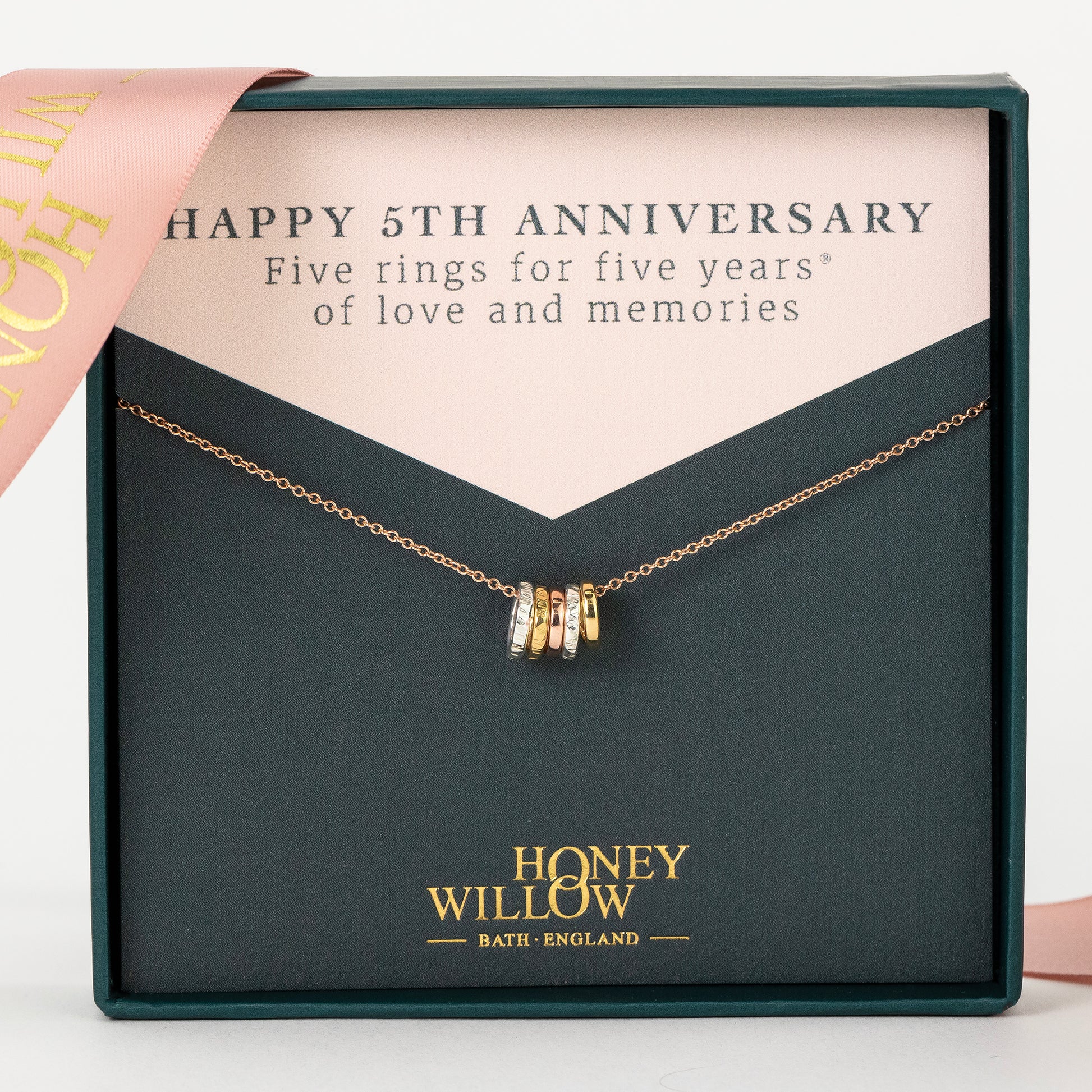 5th Anniversary Necklace - 5 Rings for 5 Years - Tiny Links