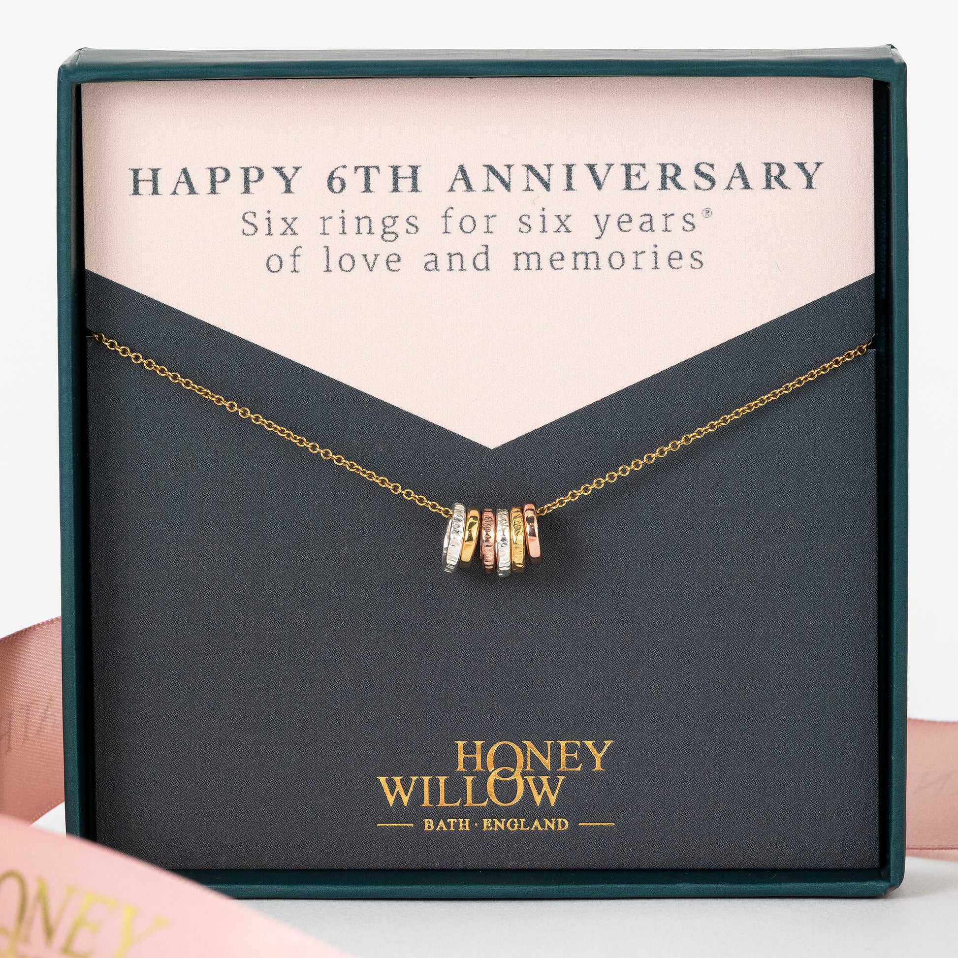 6th Anniversary Necklace - 6 Rings for 6 Years - Tiny Links