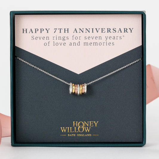 7th Anniversary Necklace - 7 Rings for 7 Years - Tiny Links