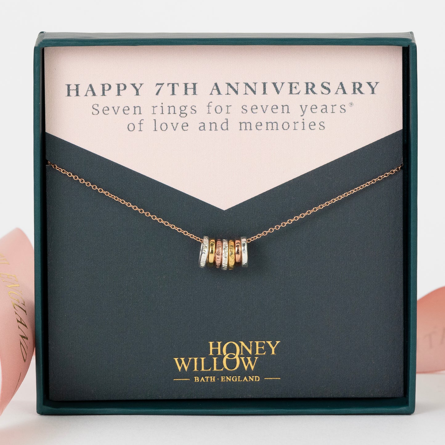 7th Anniversary Necklace - 7 Rings for 7 Years - Tiny Links