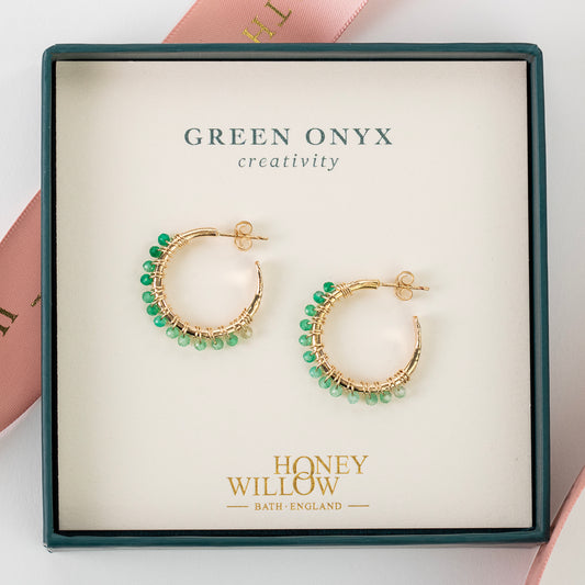 Green onyx hoop earrings