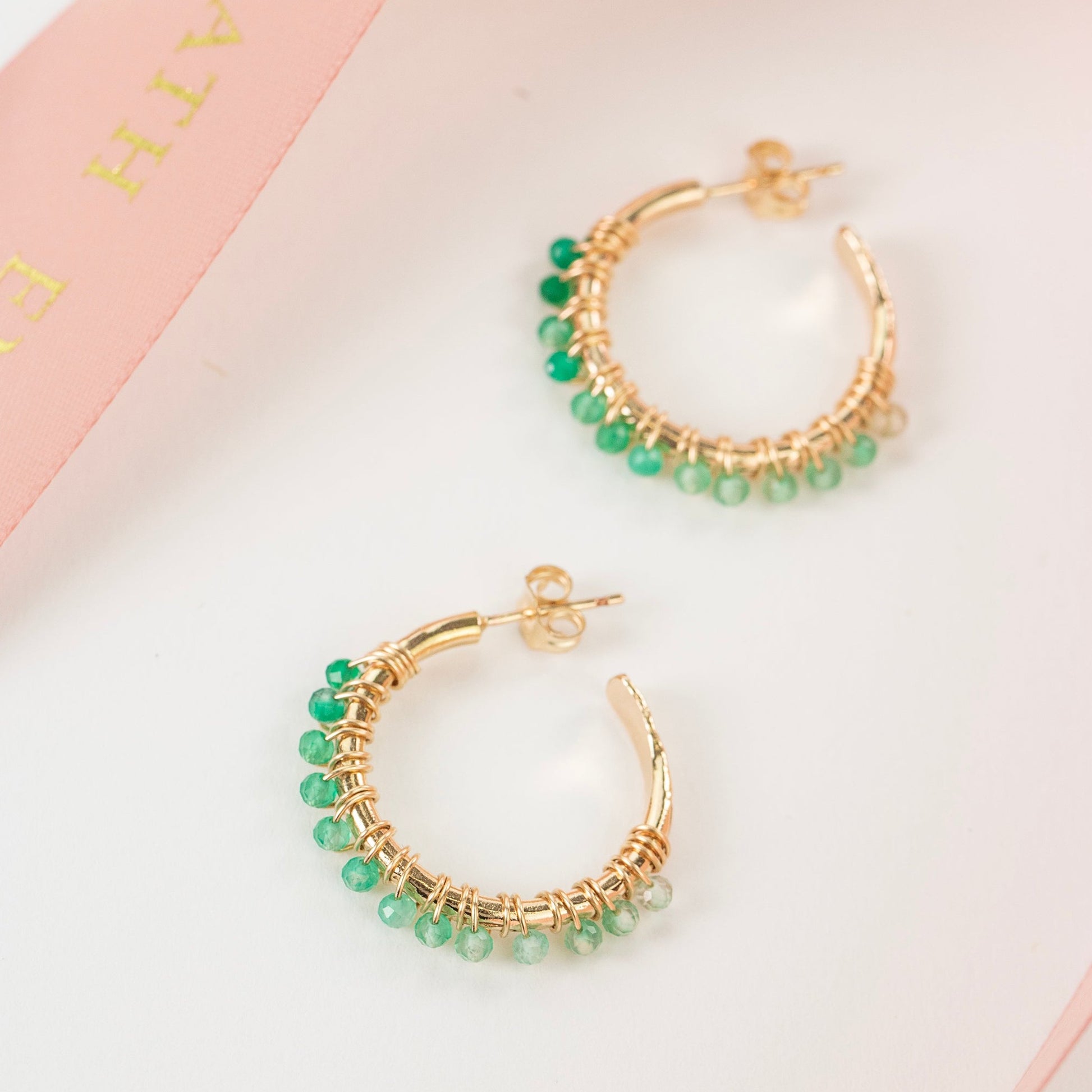 Green onyx hoop earrings
