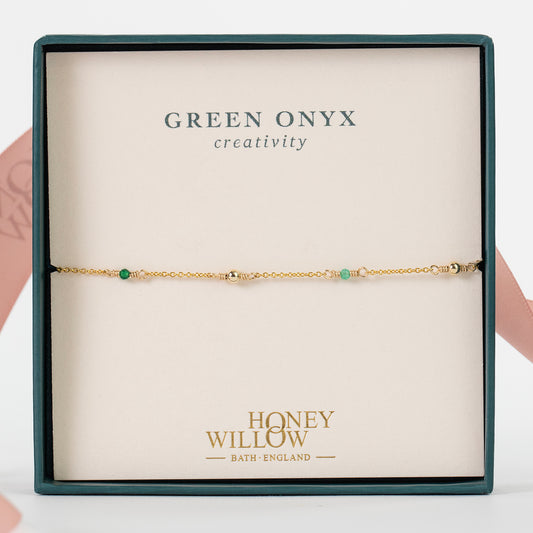 Green Onyx Satellite Bracelet - Creativity - Silver & Gold