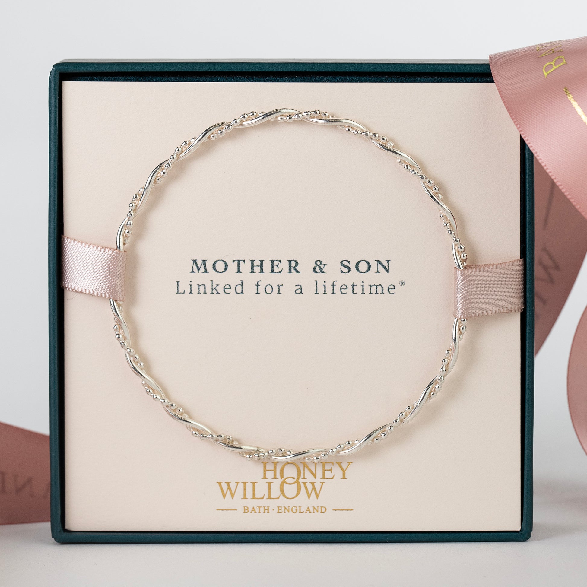 Gift for Mother from Son - Entwined Bangle - Linked for a Lifetime - Silver