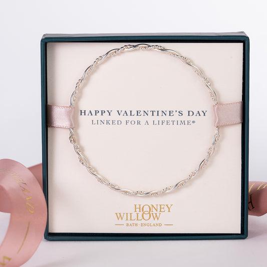 Valentine's Day Gift - Silver Entwined Bangle - Linked for a Lifetime