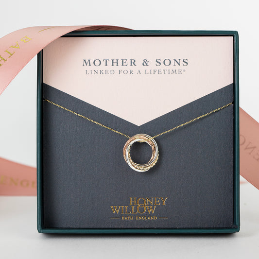 Mother & 3 Sons Necklace - Linked for a Lifetime - 9kt Gold - Rose Gold - Silver