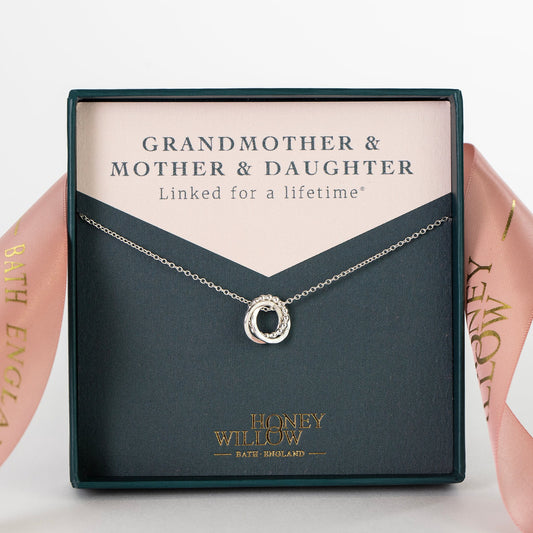 Grandmother & Mother & Daughter Necklace - 3 Links for 3 Generations - Silver Love Knot