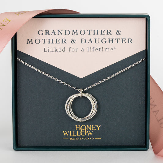 Grandmother & Mother & Daughter Necklace - 3 Links for 3 Generations - Silver