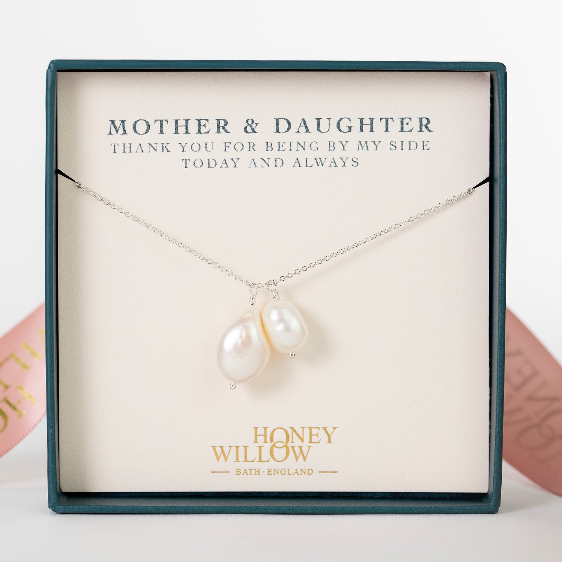 Mother of the Bride Gift - Mother Daughter Pearl Necklace - Silver