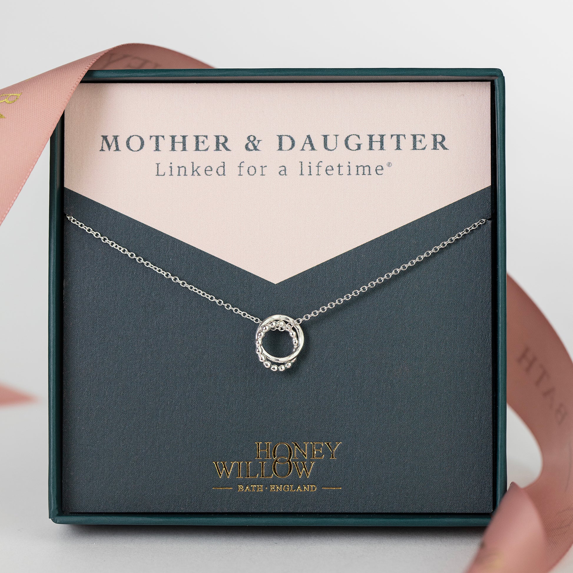 Mother Daughter Necklace Linked for a Lifetime Silver Love
