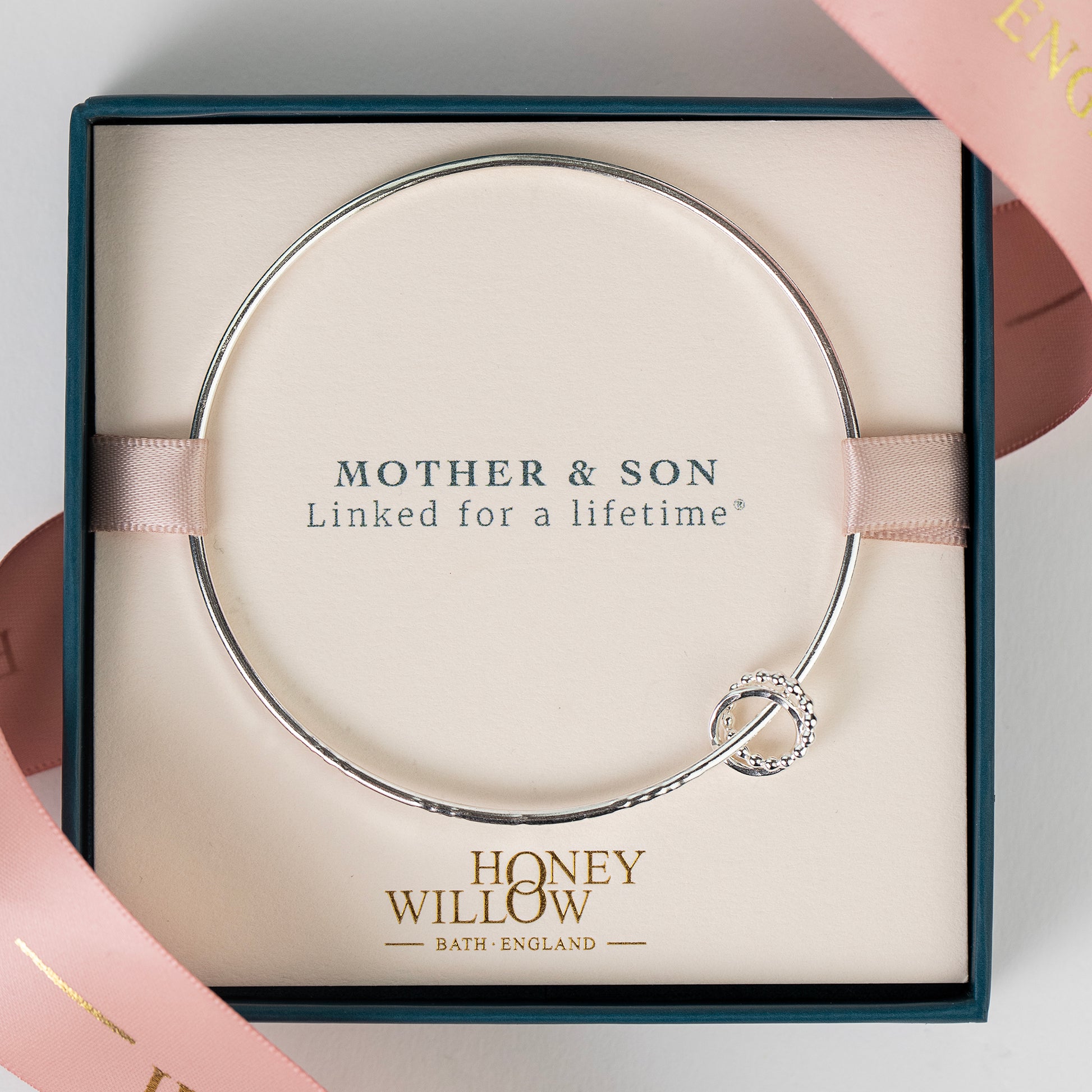 Gift for Mother from Son Linked for a Lifetime Bangle Silver